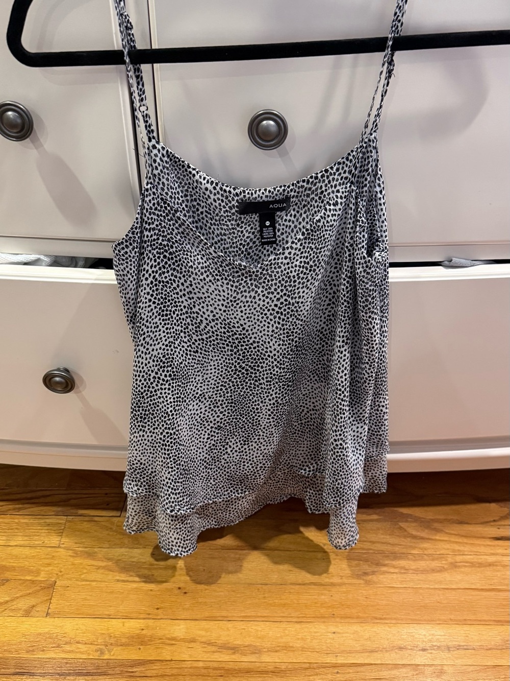 Aqua Black & White Spotted Satin Spaghetti Strap Cami
